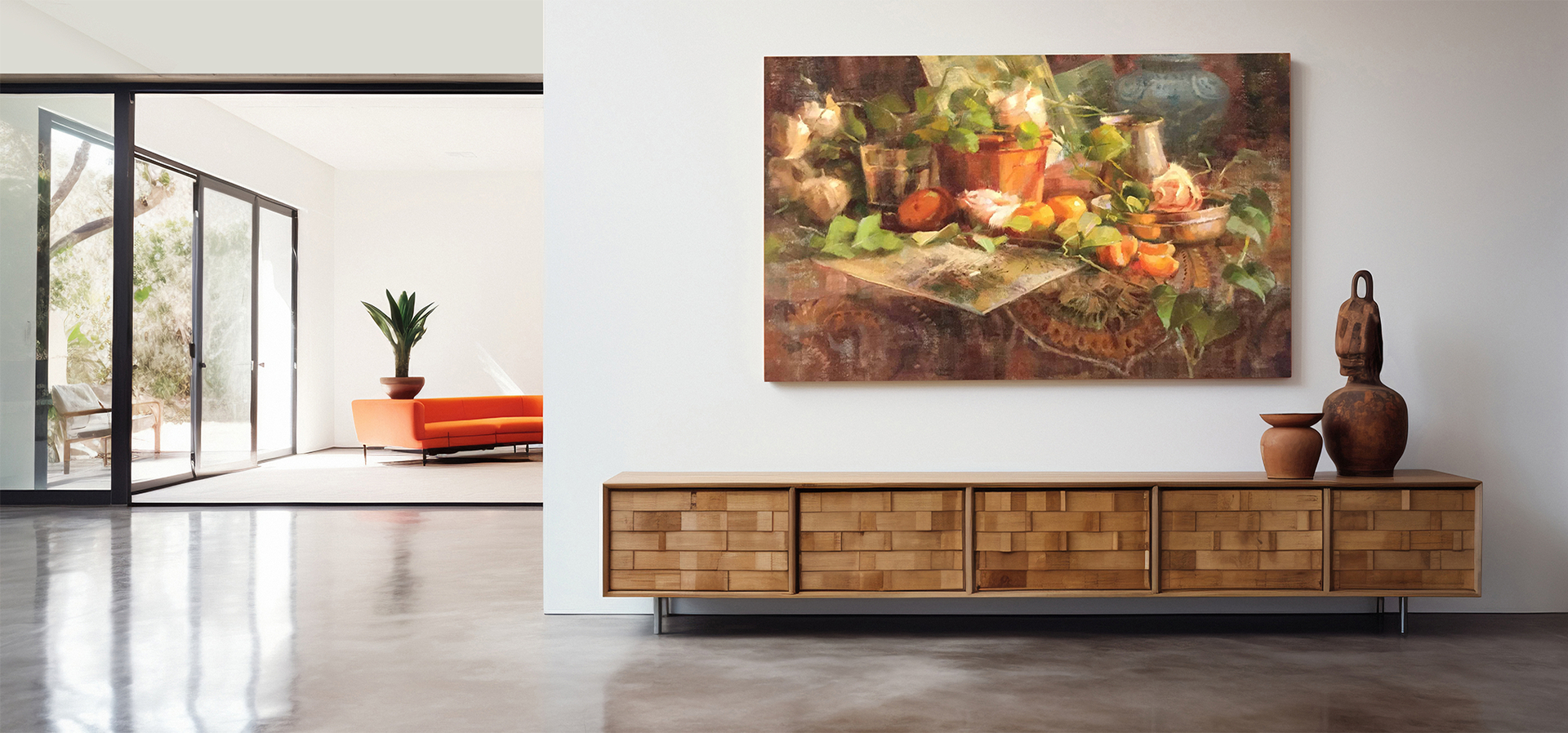 Contemporary interior with curated artwork