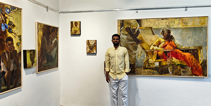 Art gallery interior with curated exhibitions
